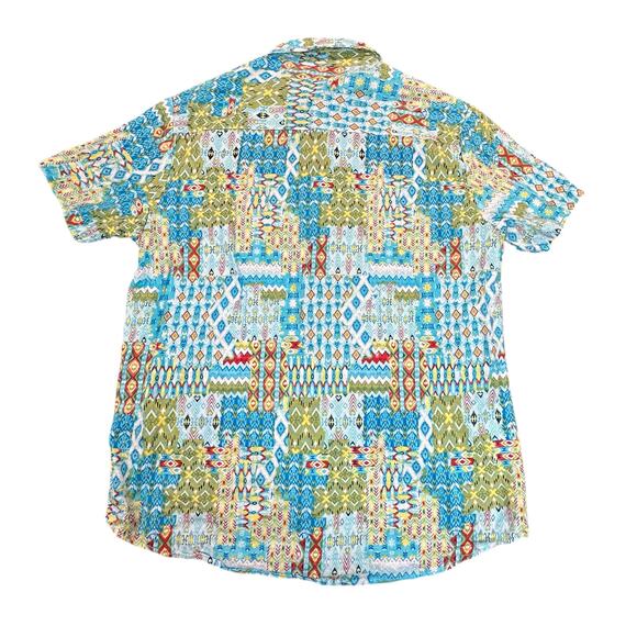 Vatpove Shirt Womens Medium Green Blue Aztec Madras Coastal Country Vacation - Picture 8 of 9
